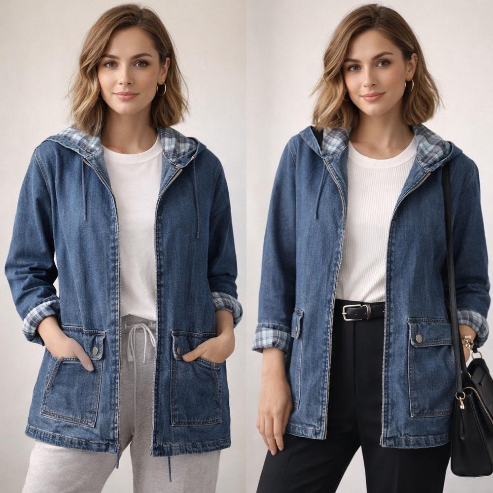Vintage L.A. Blues Blue Jean Jacket with Plaid Lining